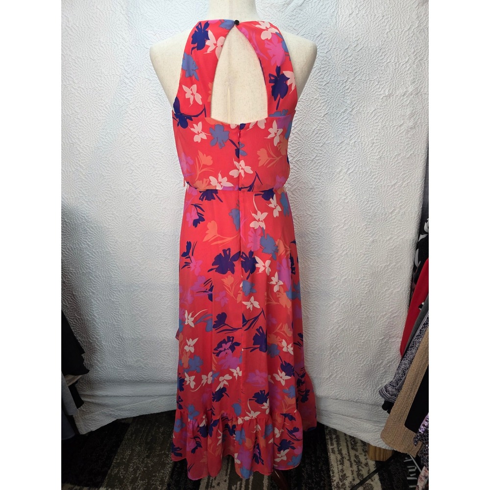 Vince Camuto High Low Halter Dress Womens 2 Pink Orange Floral Good Condition - Picture 5 of 8
